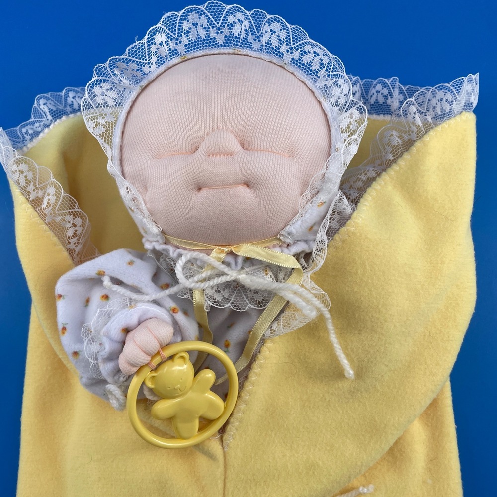 Dakin Fun Farm VTG Baby Doll Yellow Bunting 13" Marilyn DePew Lace Rattle Pouch